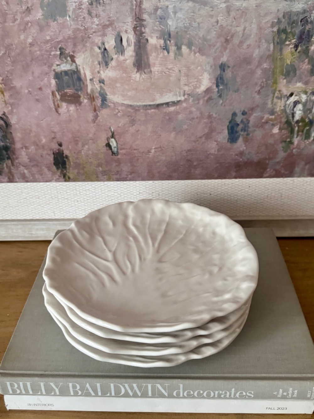 NWT White Cabbage Leaf Textured Ceramic Salad Plates - Set of 4